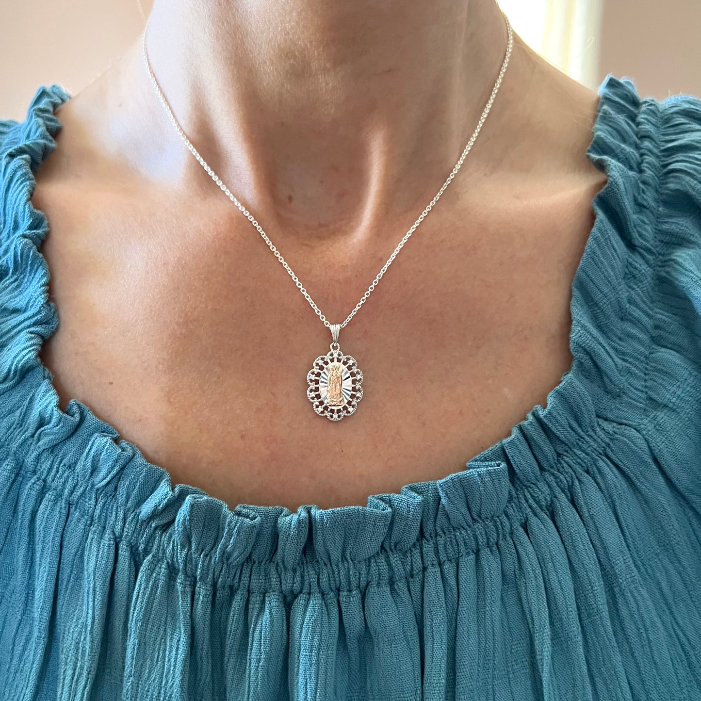 Patroness of the Americas Guadalupe Necklace- Sterling Silver