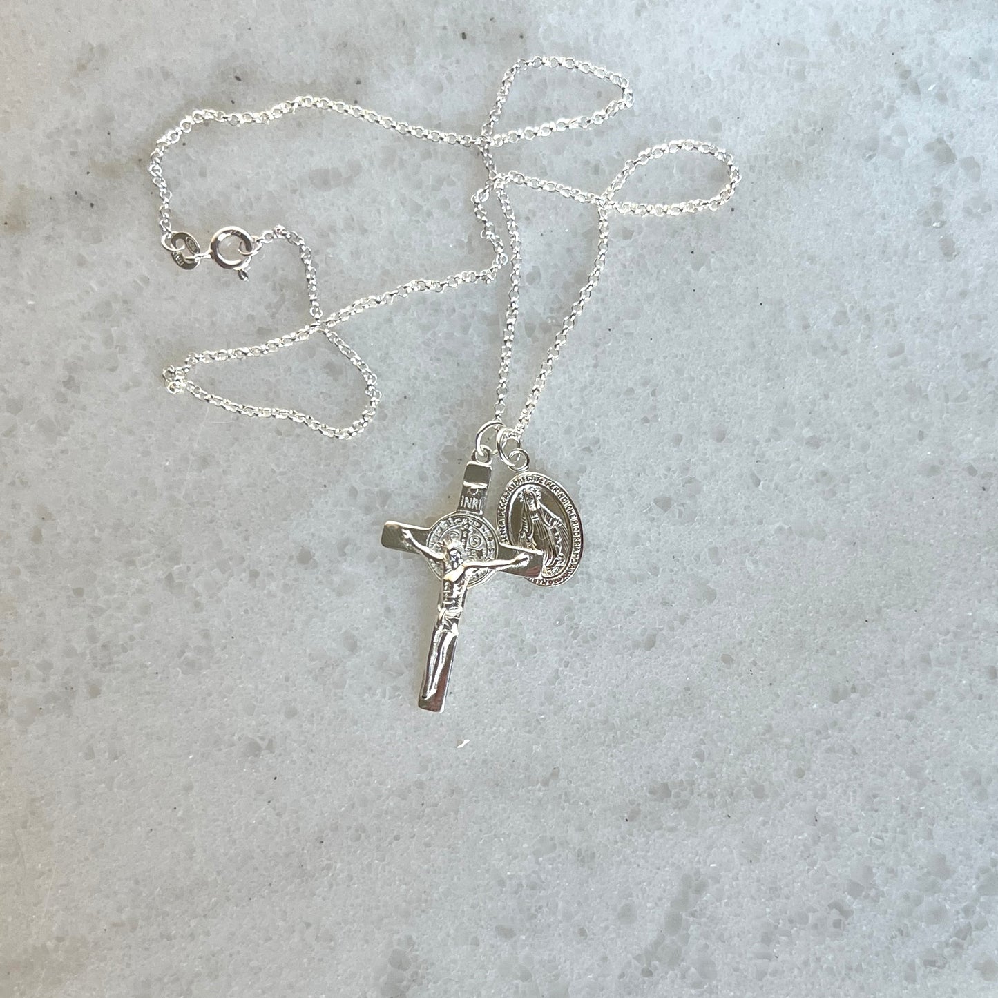 Bright & Bold Crucifix & Miraculous Necklace- Silver