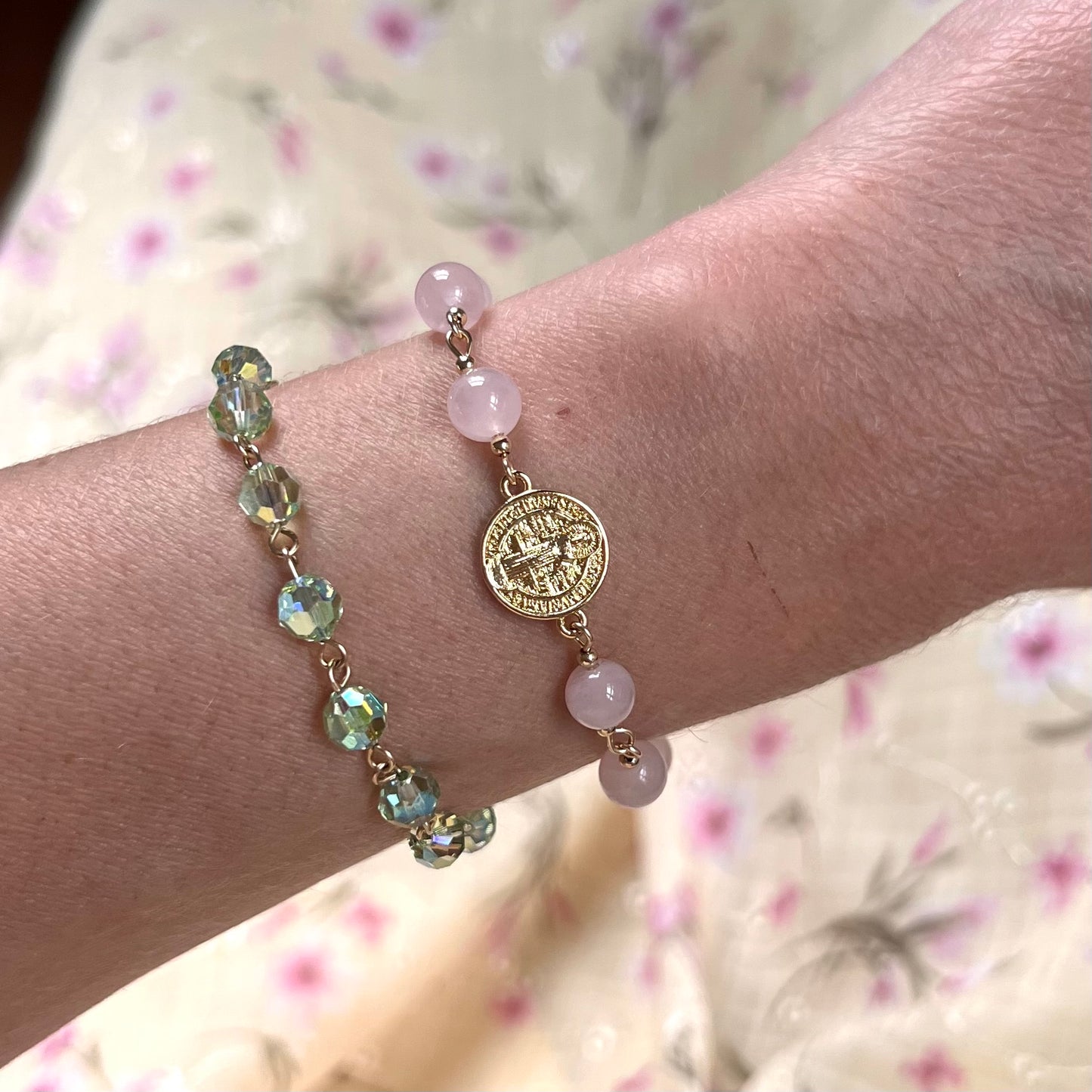 Pink Quartz Saint Benedict Bracelet
