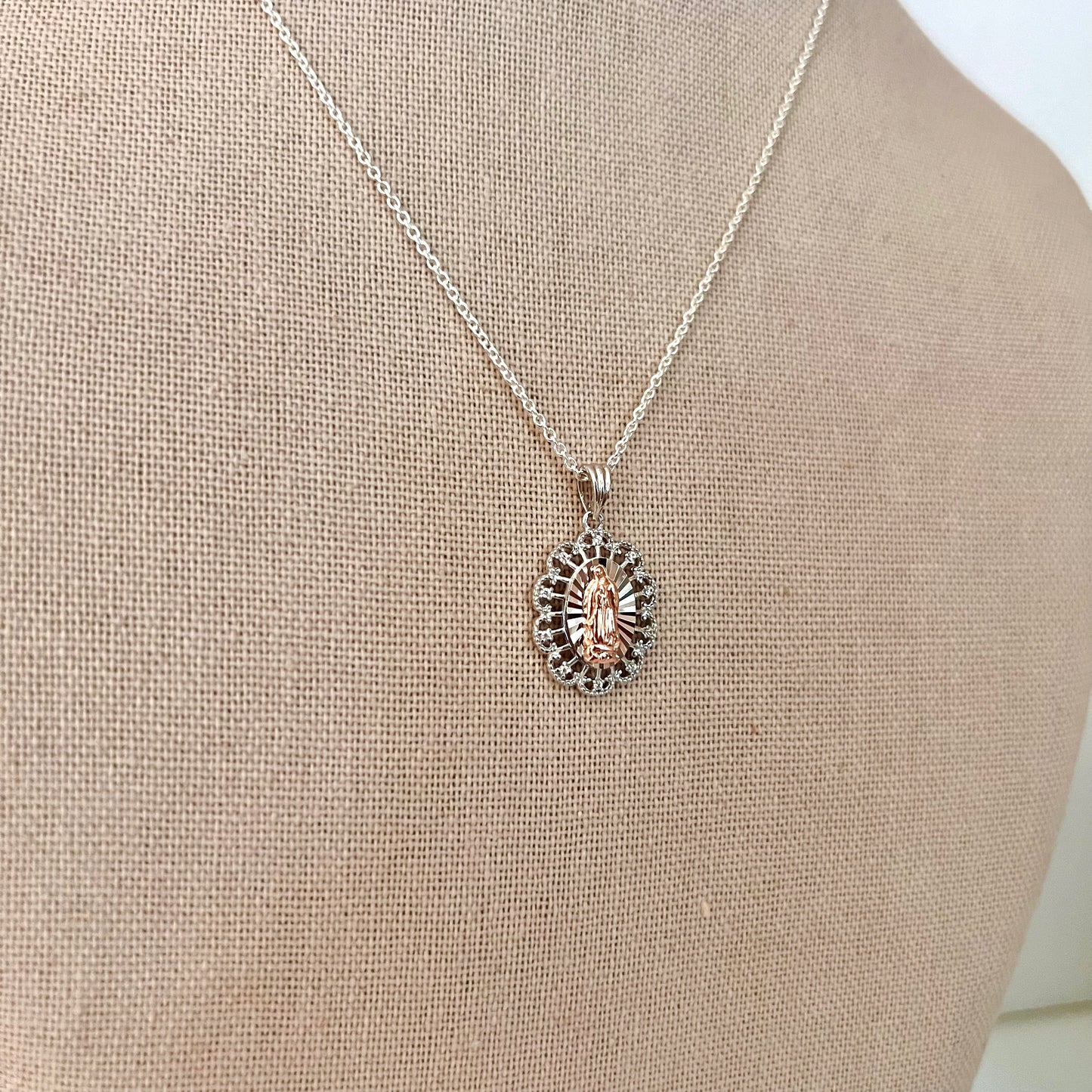 Patroness of the Americas Guadalupe Necklace- Sterling Silver