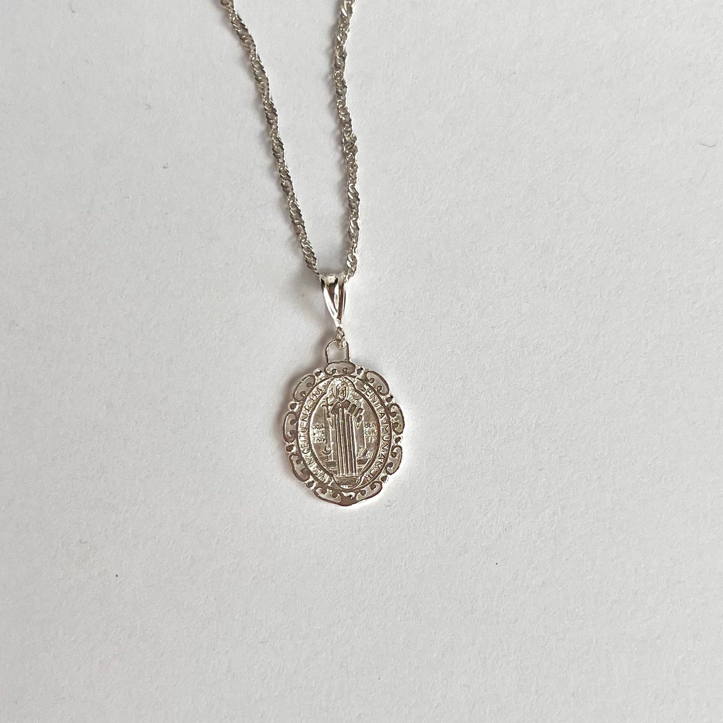 Saint Benedict Oval Necklace- Sterling Silver