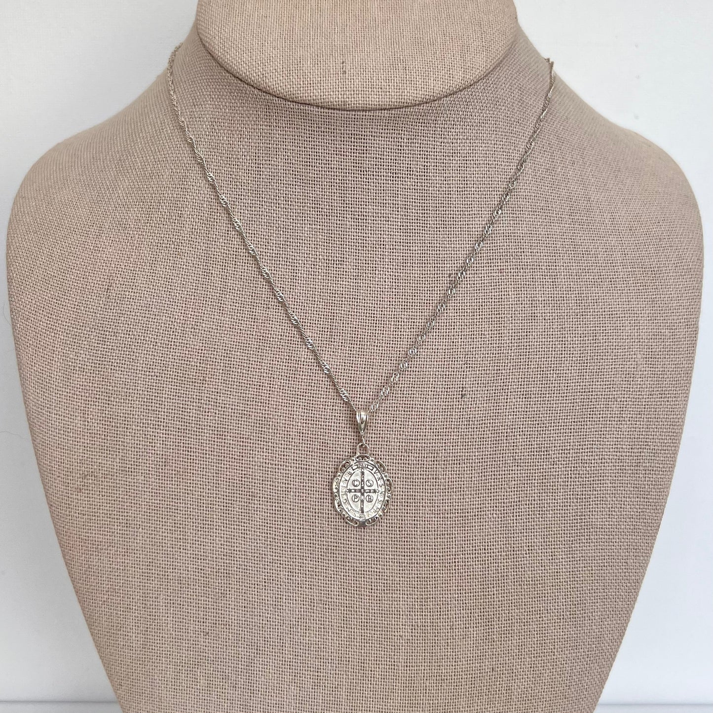 Saint Benedict Oval Necklace- Sterling Silver