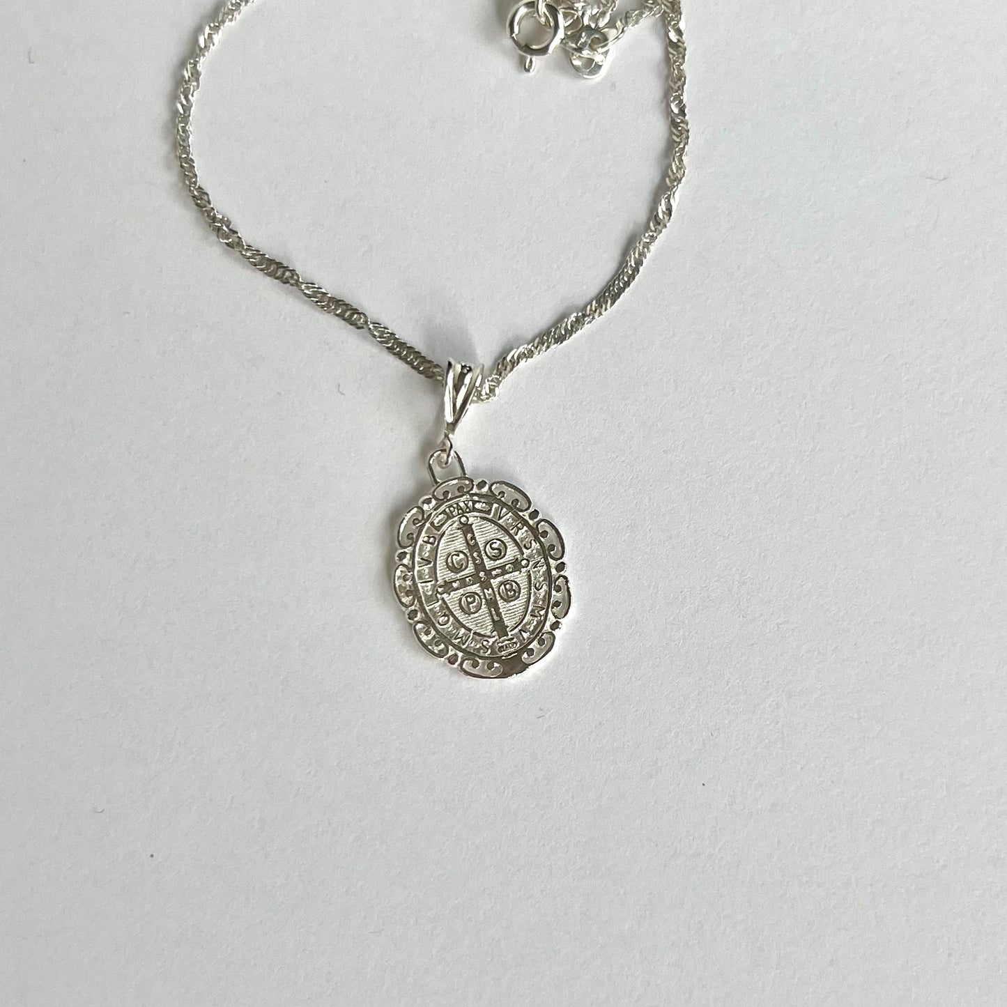 Saint Benedict Oval Necklace- Sterling Silver