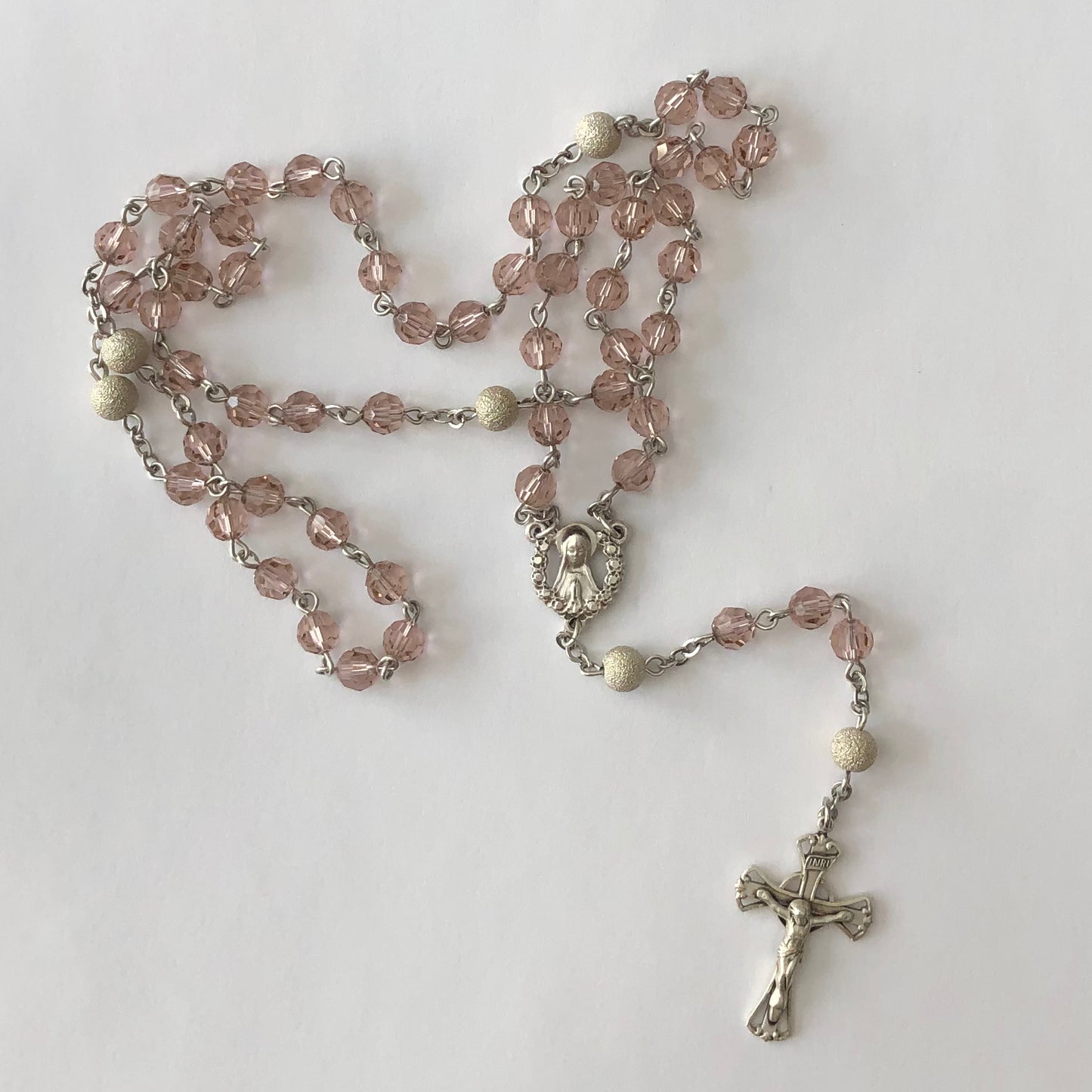 Petite Sterling Silver & Crystal Rosary- Vintage Rose