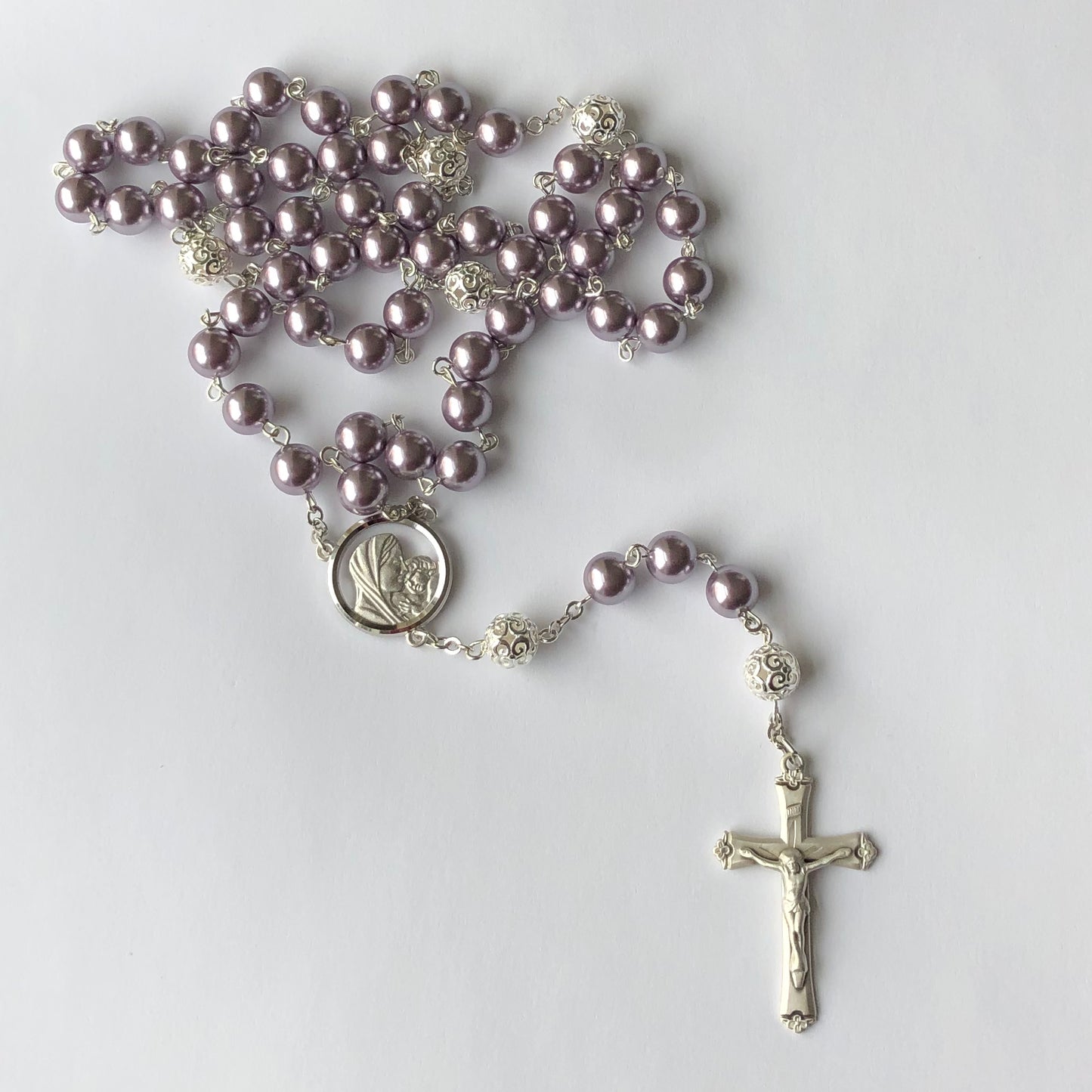 Bountiful Sterling Silver & Pearl Rosary- Mauve