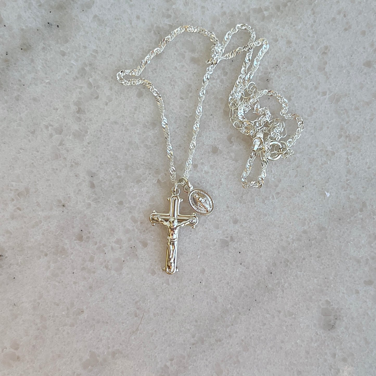 Youth Crucifix & Miraculous Necklace- Sterling Silver