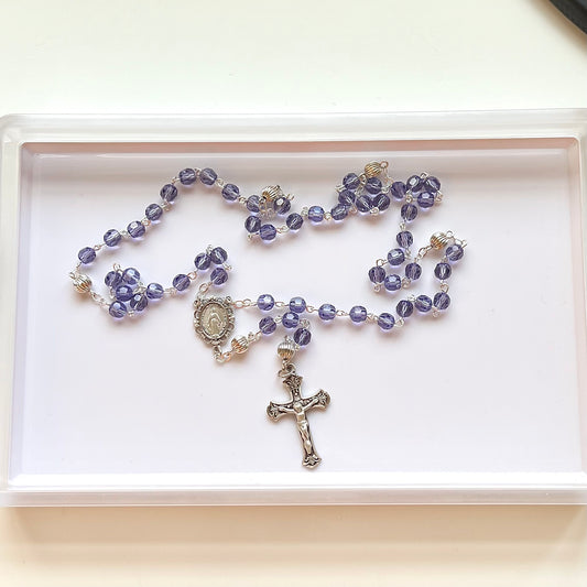 ✨NEW✨ Petite Sterling Silver & Crystal Rosary- Purple