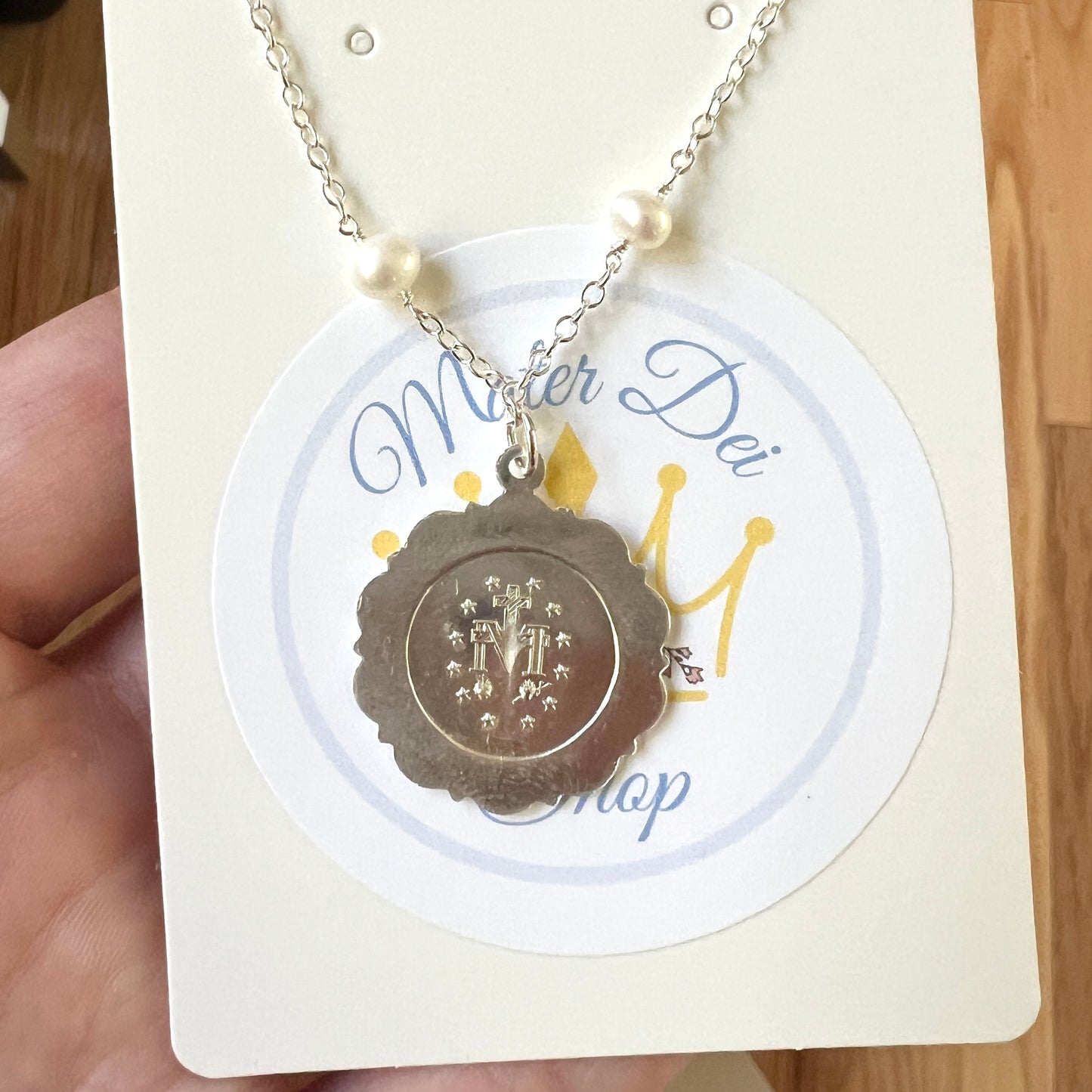 SECONDS Scalloped Miraculous & Pearl Necklace- Sterling Silver