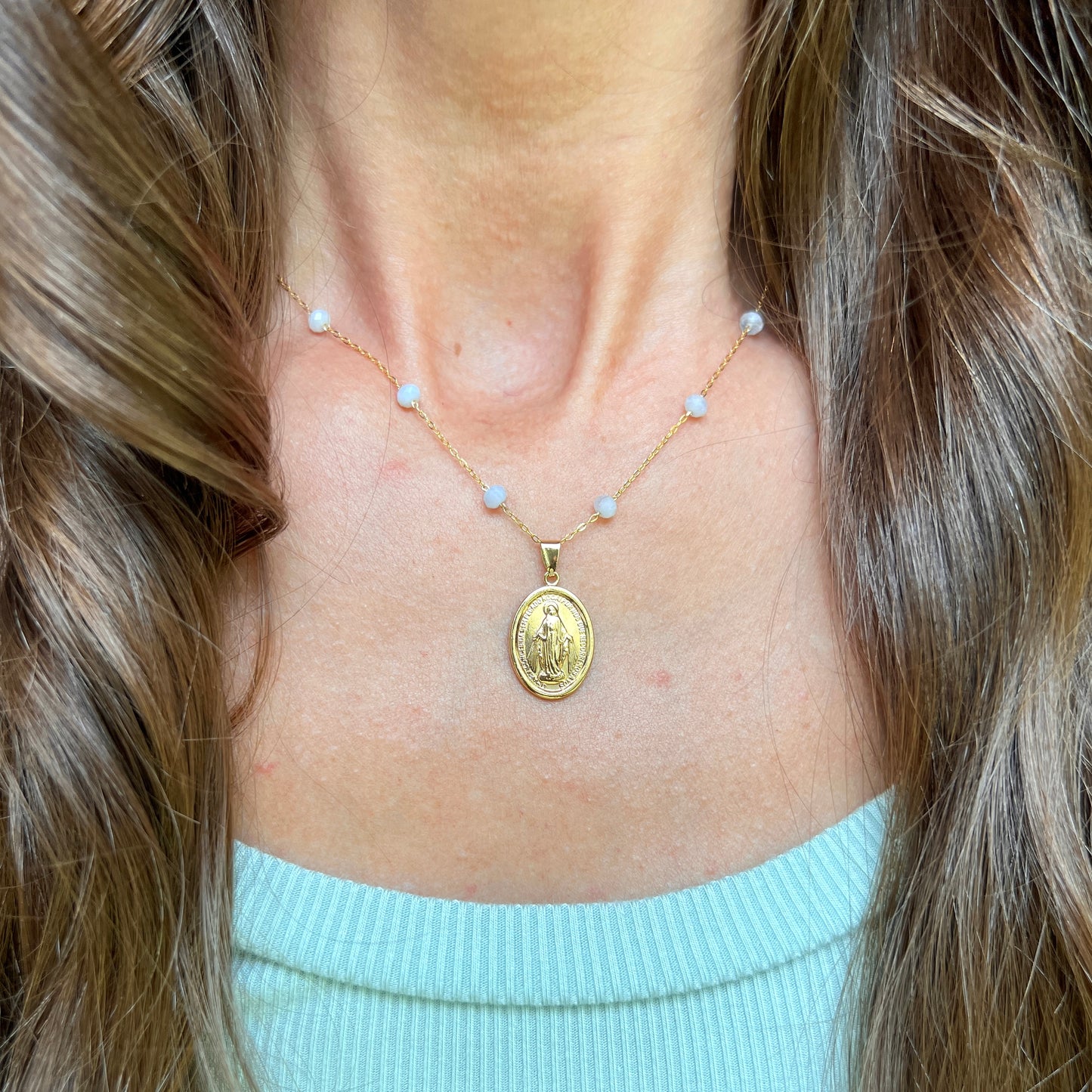 Miraculous & Mater Dei Blue Necklace