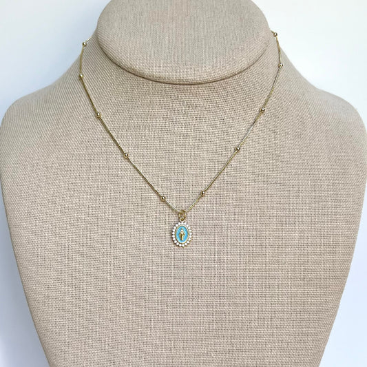 *Limited Edition* Our Lady of Grace Necklace AQUA BLUE