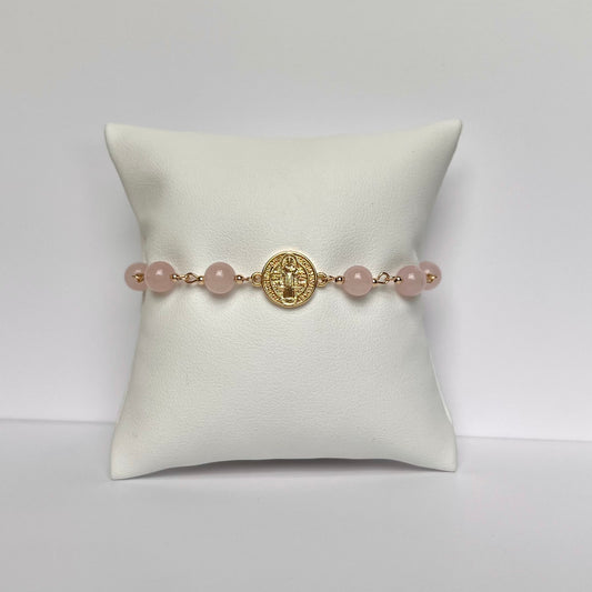 Pink Quartz Saint Benedict Bracelet