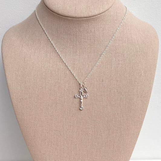 Petite Crucifix & Miraculous Necklace- Silver